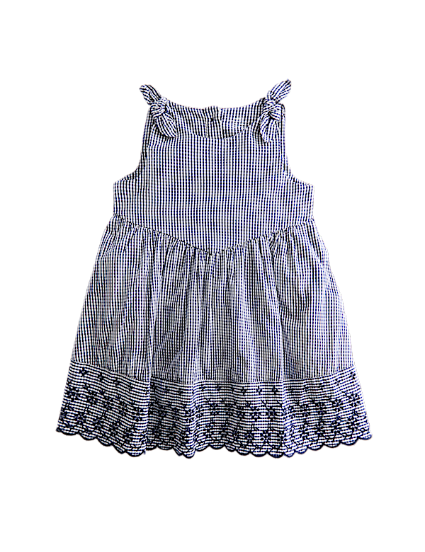 Pure Cotton Embroidered Gingham Dress (0-5 Years)