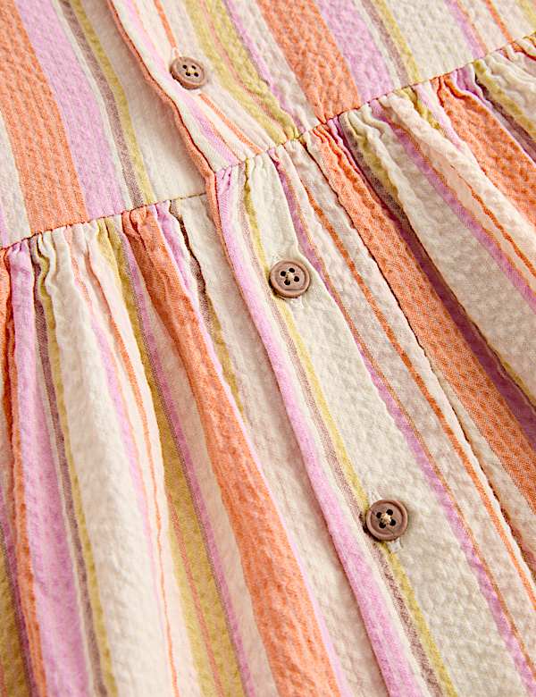 Pure Cotton Striped Button Up Dress (0-5 Yrs)
