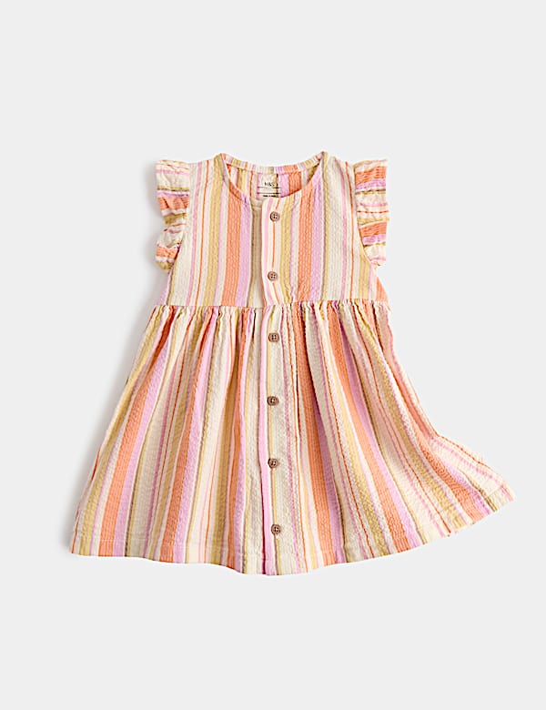 Pure Cotton Striped Button Up Dress (0-5 Yrs)