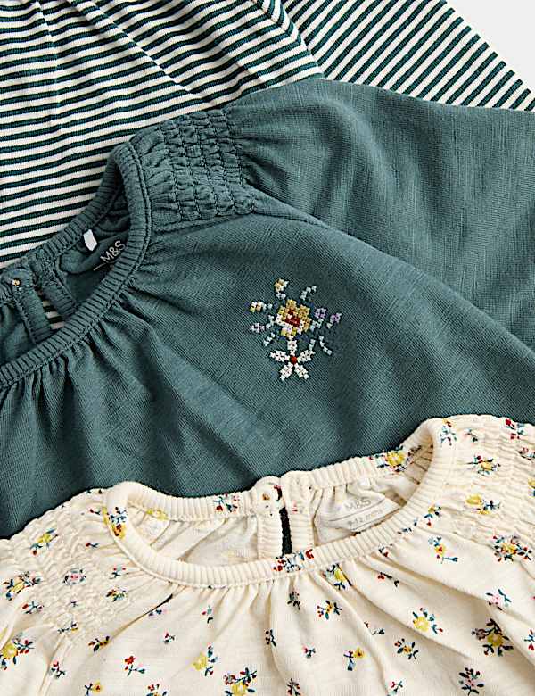 3 Pack Pure Cotton Floral Long Sleeve Tops (0-5 Yrs) - RO