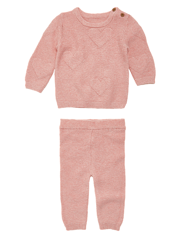 2 Piece Pure Cotton Knitted Heart Outfit