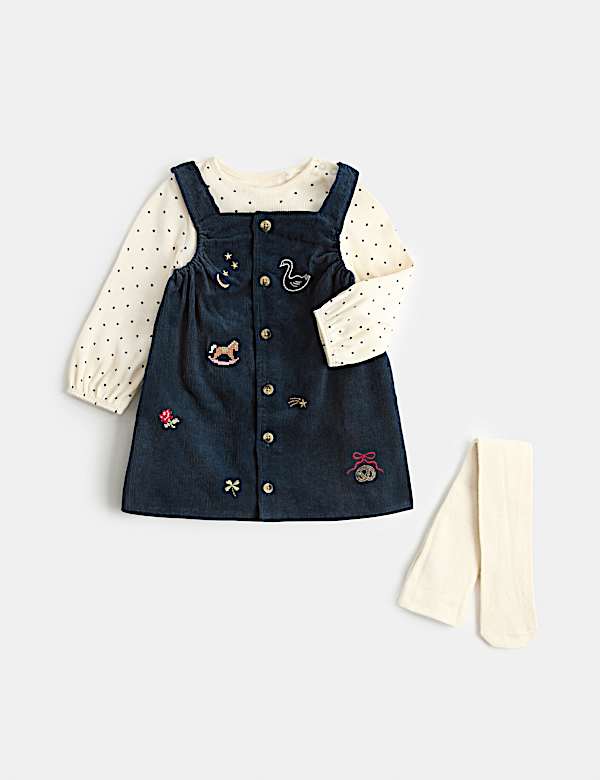 2pk Cotton Rich Embroidered Pinafore Set (0-3 Yrs)