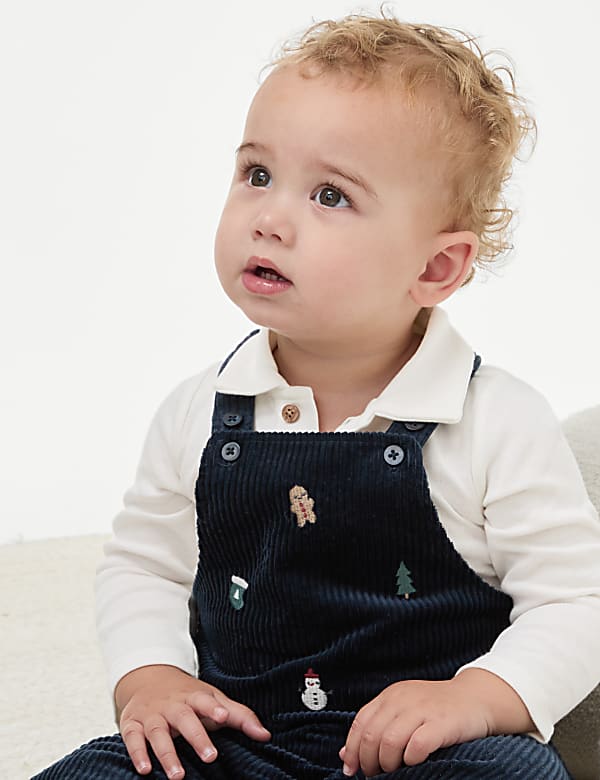 2pc Cord Christmas Dungaree Outfit (0-3 Yrs) - RO