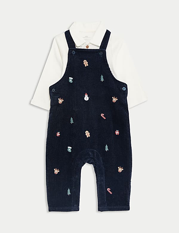 2pc Cord Christmas Dungaree Outfit (0-3 Yrs) - RO