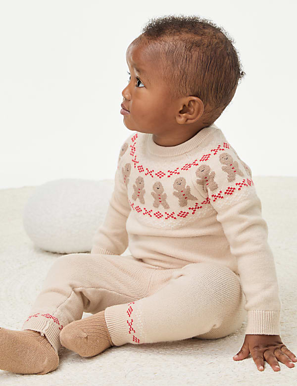 Πλεκτό σύνολο με τεχνική Fair Isle και σχέδιο μπισκότων (0-3 ετών) - GR