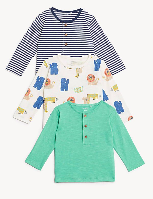 3pk Pure Cotton Patterned Tops (0-3 Yrs) - IS