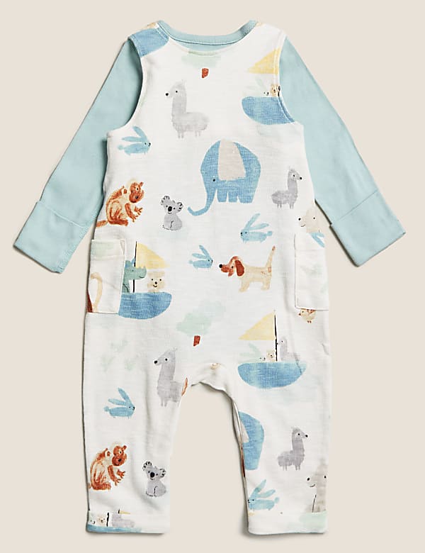 2pc Pure Cotton Printed Dungarees Outfit
