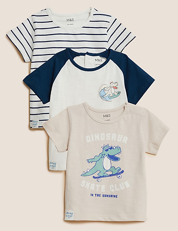 3pk Pure Cotton Dinosaur T-Shirts (0-3 Yrs)