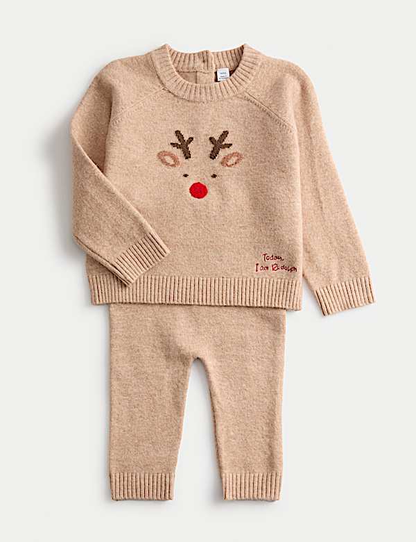2pc Christmas Reindeer Knitted Outfit (0-3 Yrs) - AT