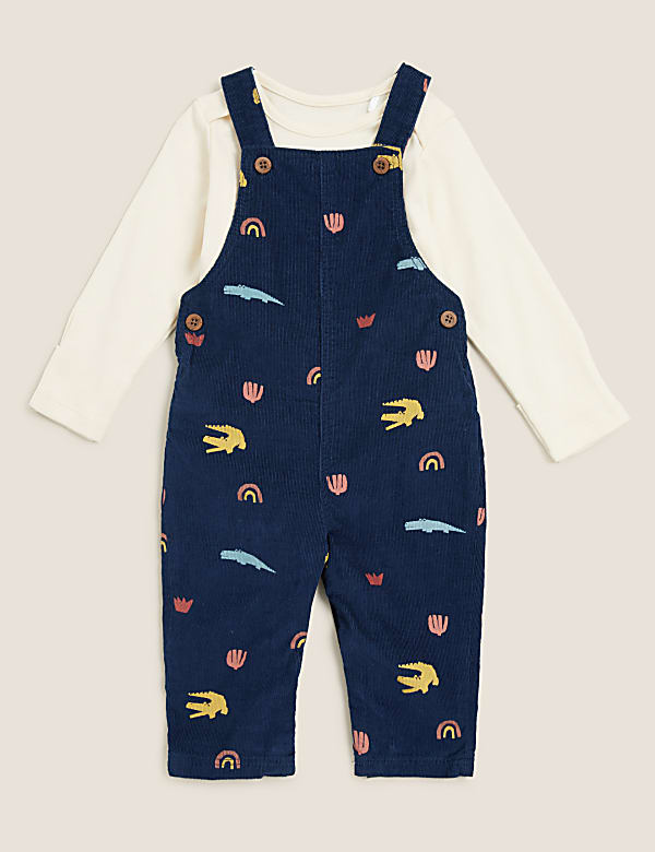2pc Pure Cotton Crocodile Dungaree Outfit (0-3 Yrs)
