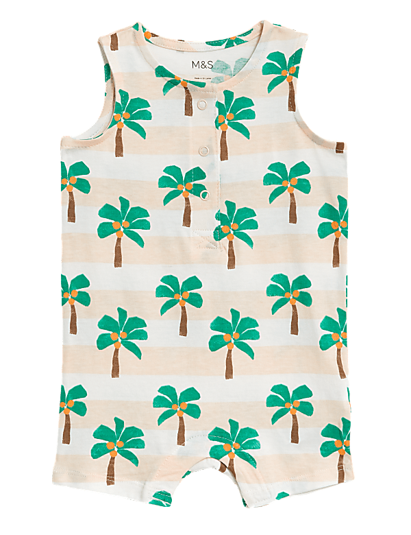 Pure Cotton Palm Print Bibshort (0-3 Yrs)