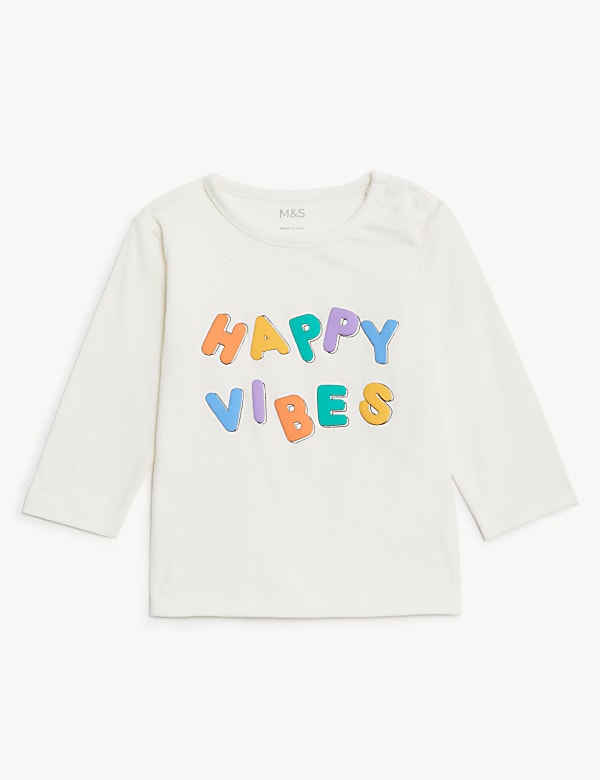 Pure Cotton Happy Vibes Slogan Top (0-3 Yrs)