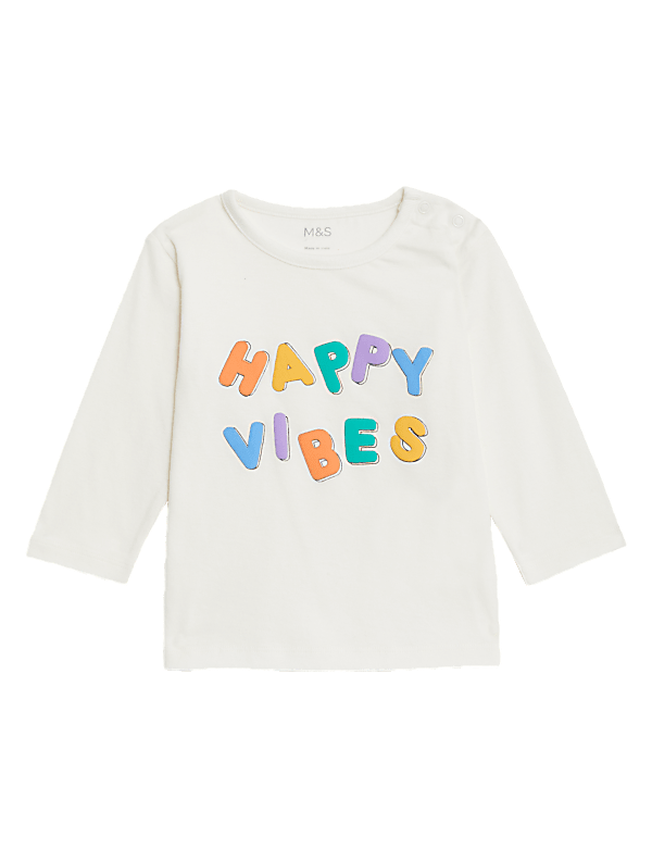 Pure Cotton Happy Vibes Slogan Top (0-3 Yrs)