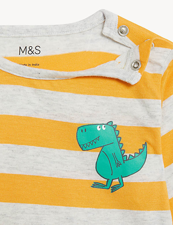 Pure Cotton Striped Dinosaur Top