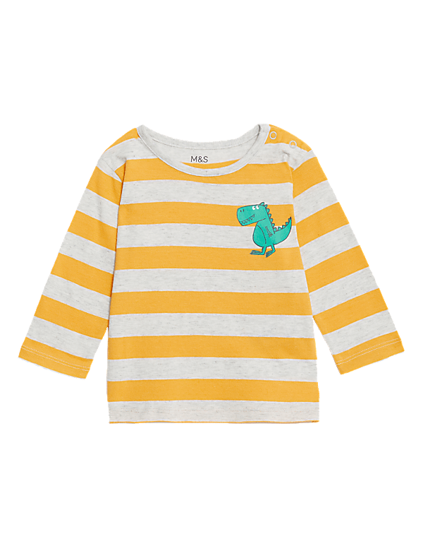 Pure Cotton Striped Dinosaur Top