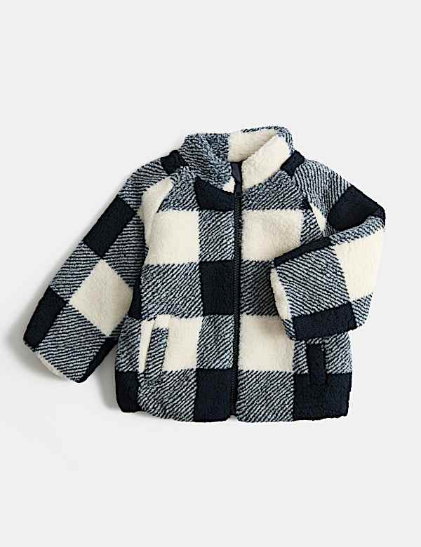 Borg Checked Funnel Neck Jacket (0-5 Yrs) | NAVY | Jackets | M&S NL