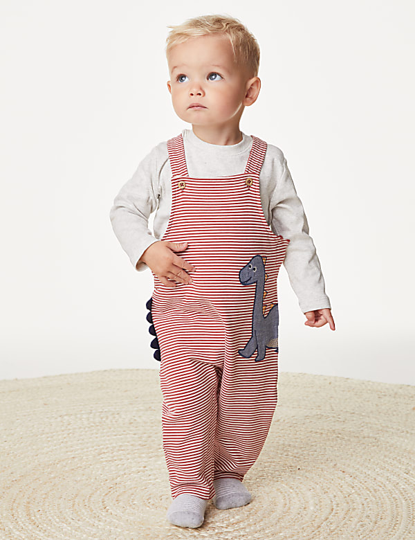 2pc Cotton Rich Striped Dinosaur Outfit (0-3 Yrs)