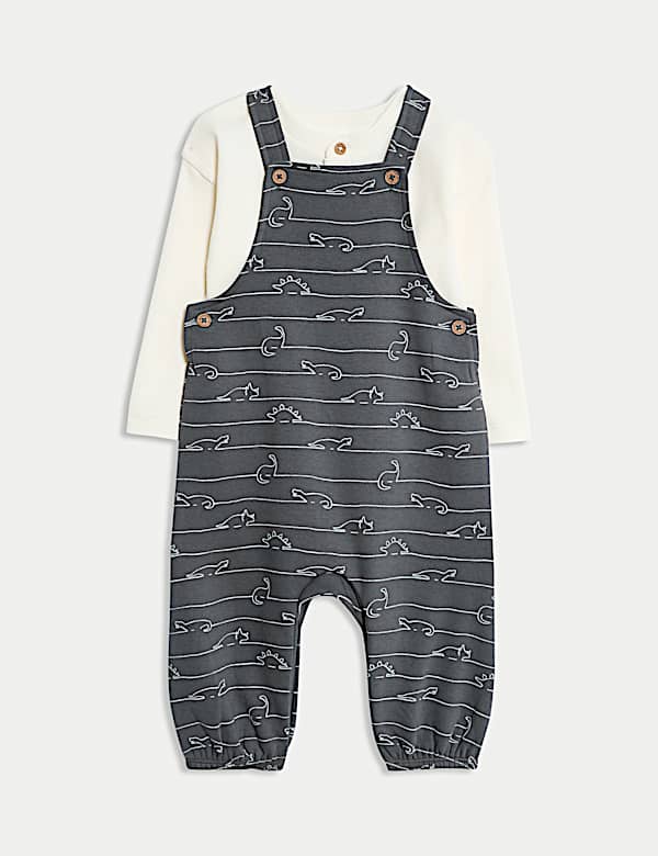 Ensemble 2 salopettes en coton jersey à motif dinosaure (jusqu’au 3 ans) - LU