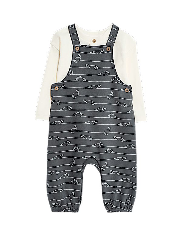 2pc Cotton Rich Jersey Dino Dungaree Outfit (0-3 Yrs)
