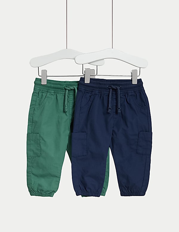 2pk Pure Cotton Cargo Trousers (0-3 Yrs) - JE