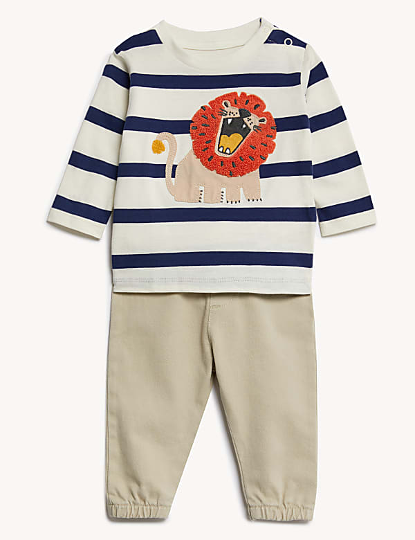 2pc Cotton Rich Striped Lion Outfit (0-3 Yrs) - AU