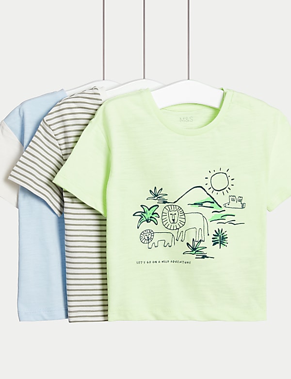 Pack de 3 camisetas 100% algodón con diseño de rayas y de safari (0-3&nbsp;años) - ES