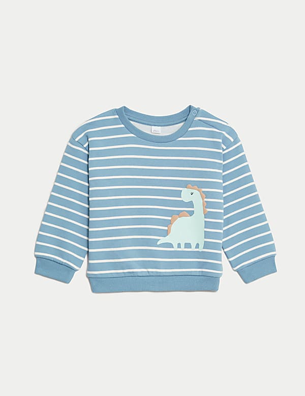 Cotton Rich Striped Dinosaur Sweatshirt (0-3 Yrs) - HR