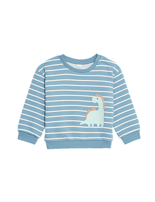 Cotton Rich Striped Dinosaur Sweatshirt (0-3 Yrs)