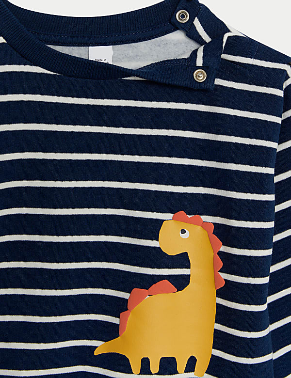 Cotton Rich Striped Dinosaur Sweatshirt (0-3 Yrs)