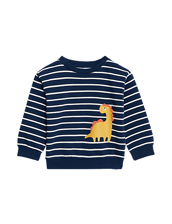 Cotton Rich Striped Dinosaur Sweatshirt (0-3 Yrs)