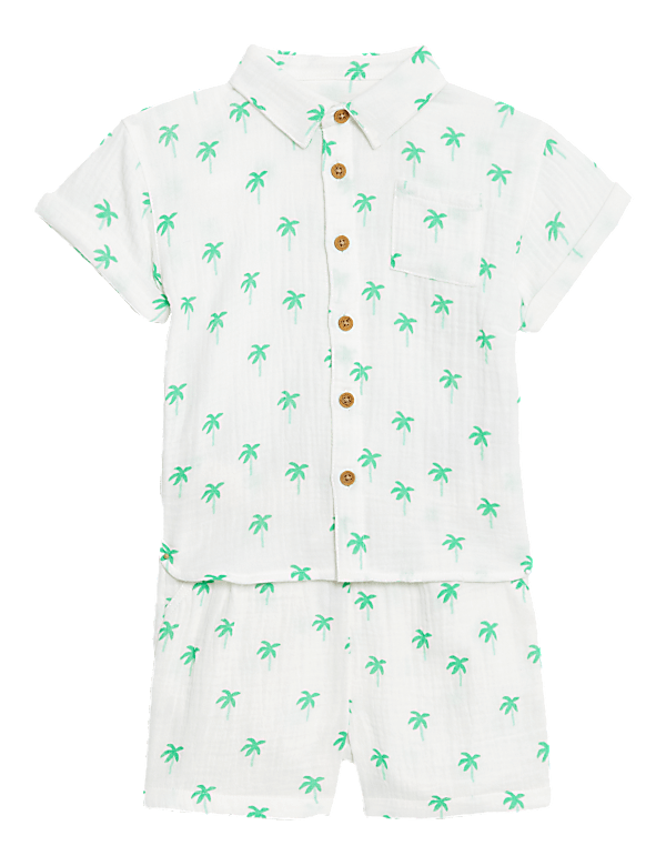 Pure Cotton Palm Tree Shirt & Shorts Set (0-3 Yrs)