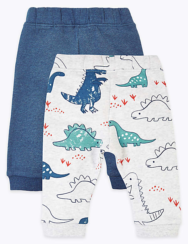 2 Pack Cotton Rich Dinosaur Print Joggers (0-3 Yrs)