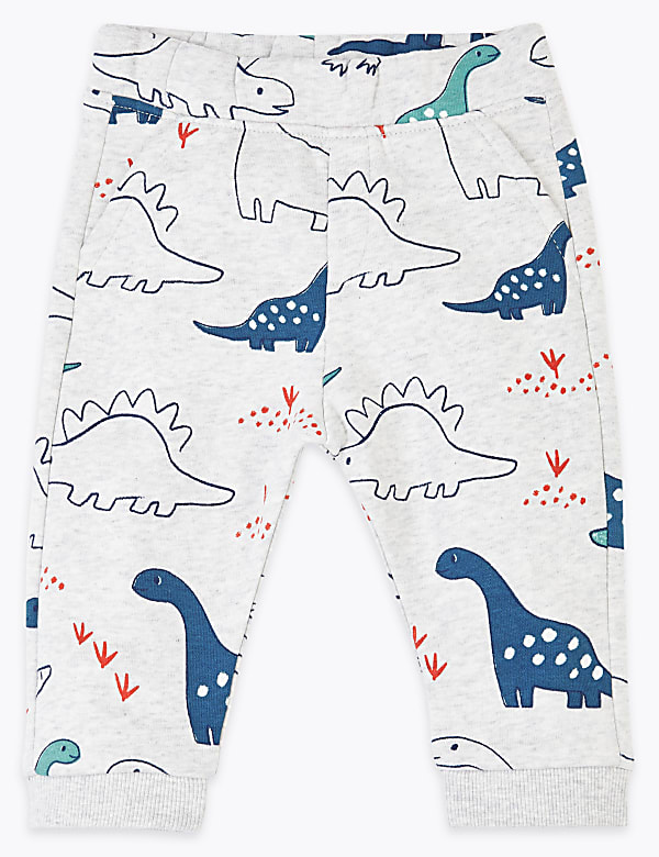 2 Pack Cotton Rich Dinosaur Print Joggers (0-3 Yrs)