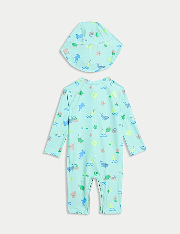 2pc Sealife Print Swimsuit and Hat (0-3 Yrs) - GR