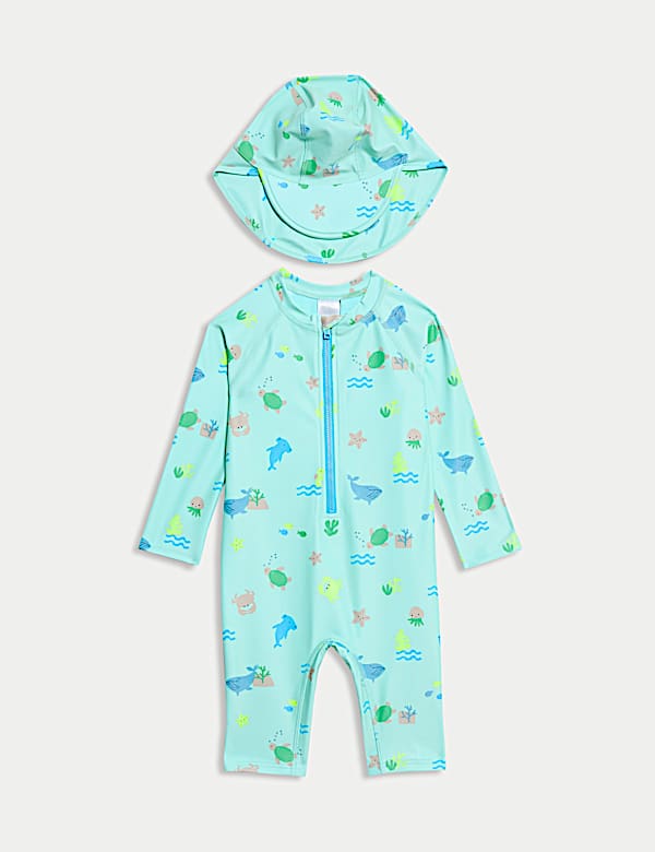 2pc Sealife Print Swimsuit and Hat (0-3 Yrs) - VN