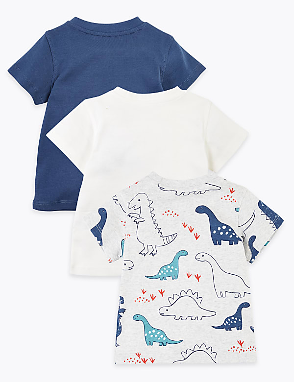 3 Pack Cotton Dinosaur Print T-Shirts (0-3 Yrs)