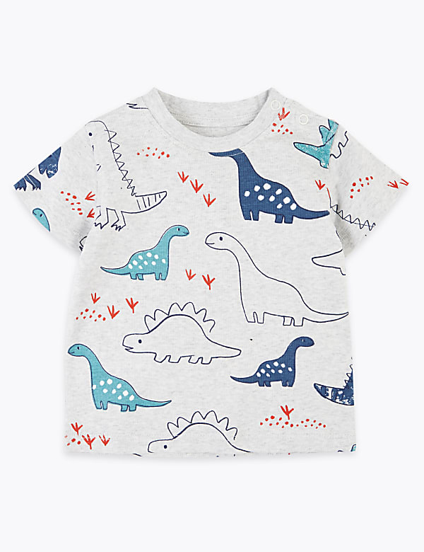 3 Pack Cotton Dinosaur Print T-Shirts (0-3 Yrs)