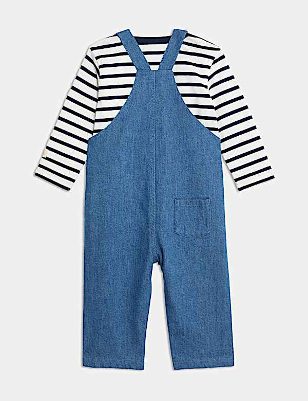 2pc Pure Cotton Peter Rabbit&trade; Striped Dungaree Outfit (0-3 Yrs) - JO