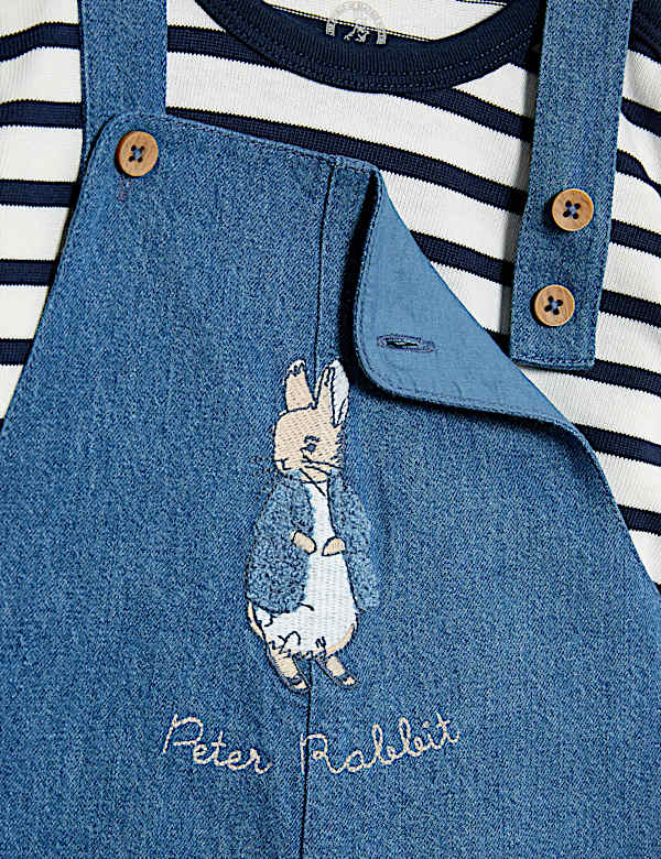 2pc Pure Cotton Peter Rabbit&trade; Striped Dungaree Outfit (0-3 Yrs) - JO