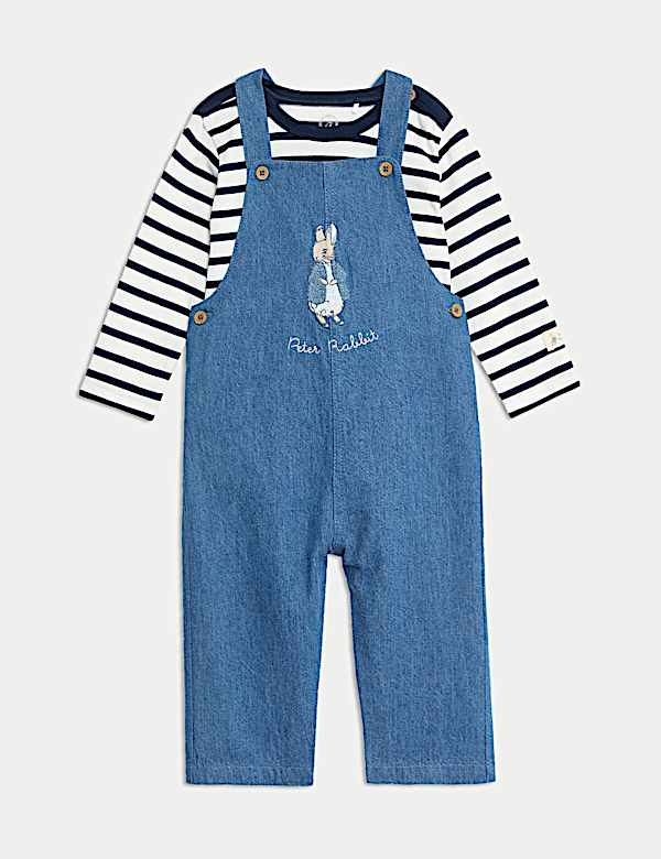 2pc Pure Cotton Peter Rabbit™ Striped Dungaree Outfit (0-3 Yrs) - VN