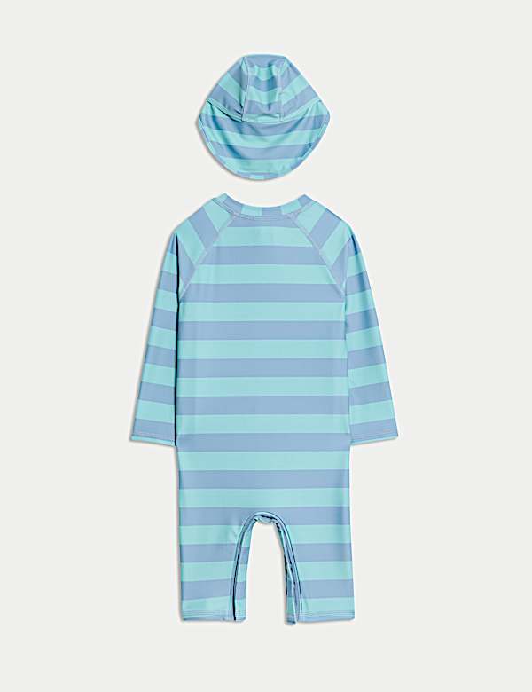 2pc Striped Sunsafe Swimsuit with Hat (0 -3 Yrs) - HU