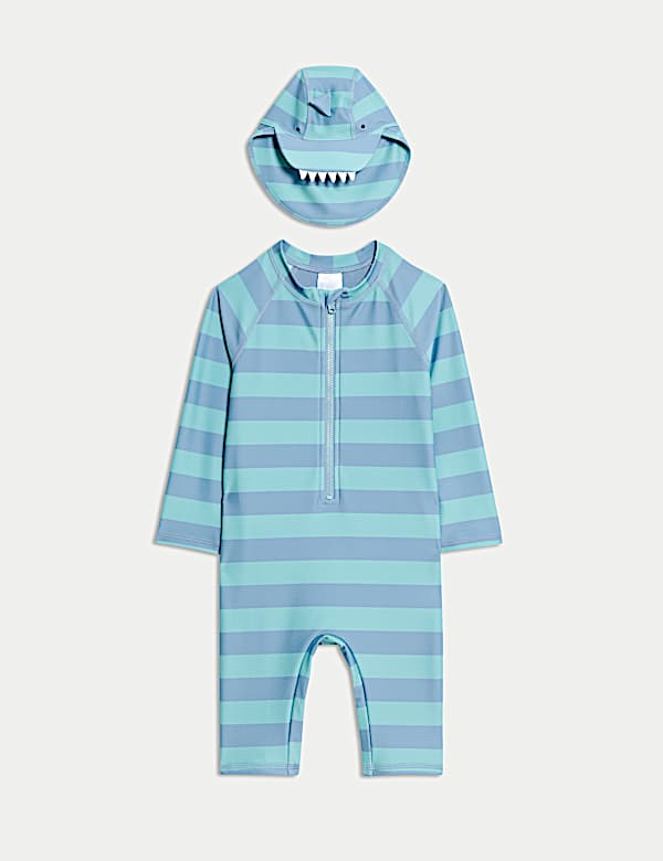 2pc Striped Sunsafe Swimsuit with Hat (0 -3 Yrs) - CA