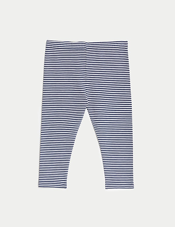 2pk Cotton Rich Striped & Plain Leggings (0-3 Yrs)