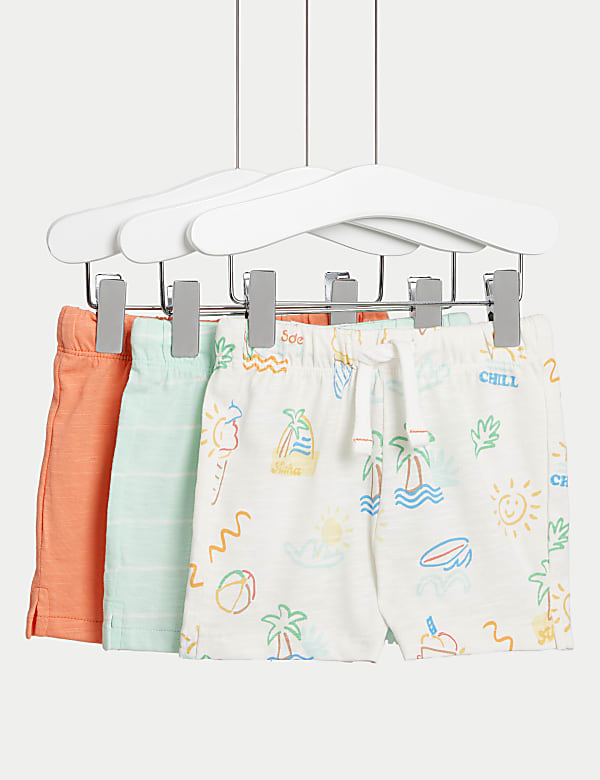 3pk Pure Cotton Patterned Shorts (0-3 Yrs)