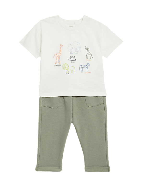 2pc Cotton Rich Embroidered Animal Outfit (0-3 Yrs)