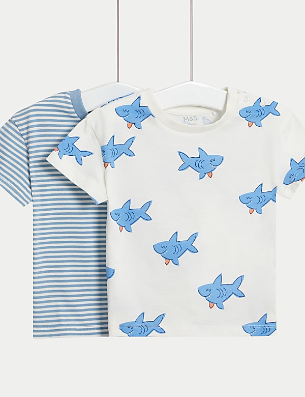 2pk Pure Cotton Shark T-Shirts (0-3 Yrs) - EE