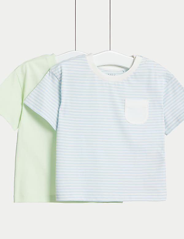 Lot de 2&nbsp;t-shirts 100&nbsp;% coton uni et à rayures (jusqu’au 3&nbsp;ans) - BE