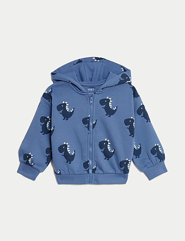 Cotton Rich Dinosaur Zip Hoodie (0-3 Yrs) - TW