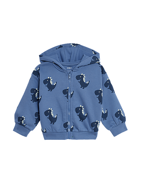 Cotton Rich Dinosaur Zip Hoodie (0-3 Yrs)