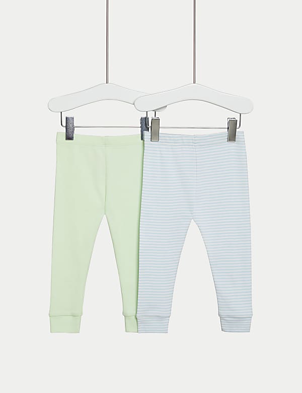 2pk Pure Cotton Striped & Plain Leggings (0-3 Yrs)